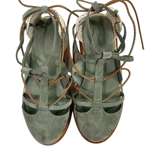 Ulla Johnson Olive Suede Lace-Up Platform Sandals - Picture 6 of 10